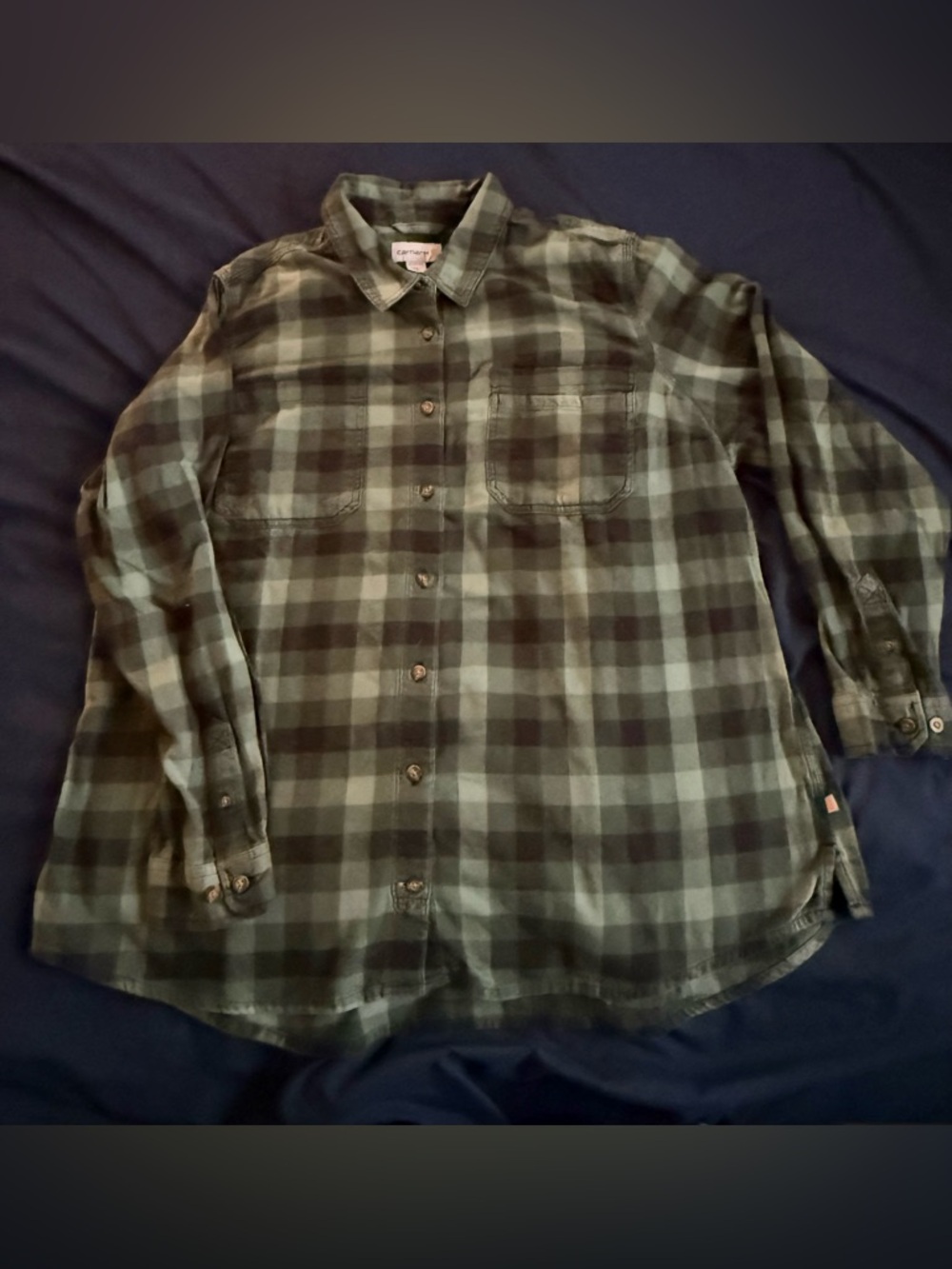 Carhartt Olive and Black Plaid Flannel Button-Down Shirt
